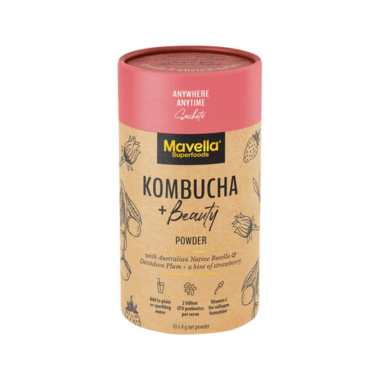 Mavella Superfoods Kombucha + Beauty Powder with Australian Native Rosella & Davidson Plum & Strawberry Sachet 4g x 10 Pack